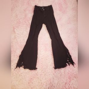 JC & JQ BLACK WIDE LEG FRINGED JEANS SIZE XL